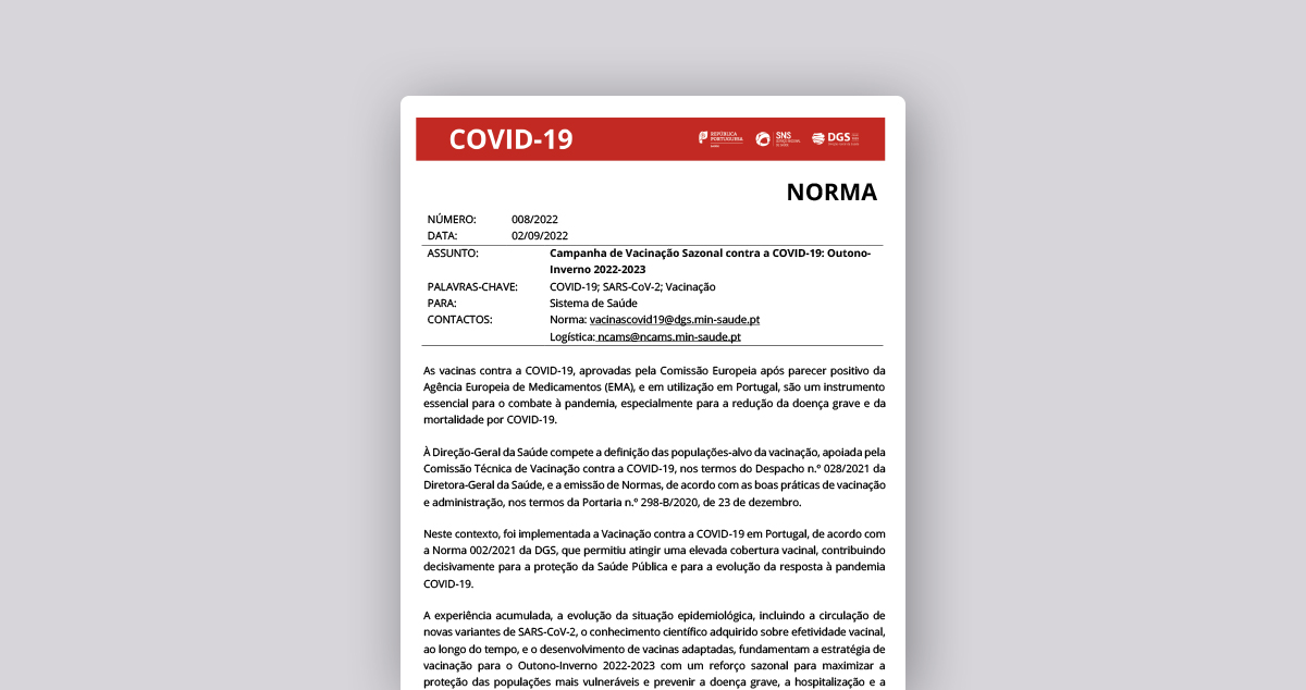 Campanha de Vacinação Outono-Inverno 2022-2023 contra a COVID-19